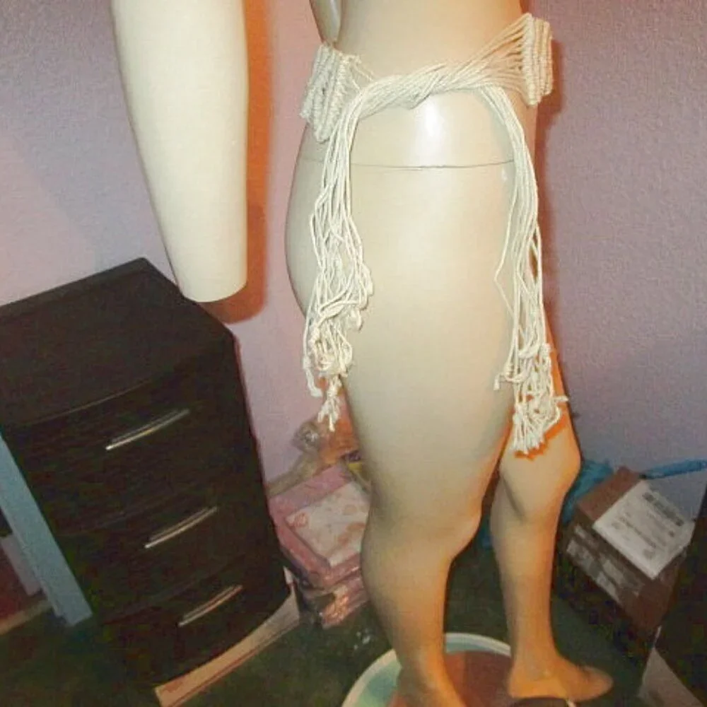 Vtg Braided Macrame Tie Belt Size XS S Diamond 3D Rope Statement Boho Hippie 70s